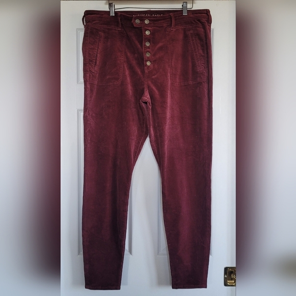 AMERICAN EAGLE BURGUNDY CORDUROY HI-RISE JEGGING BUTTON FLY STRETCH PLUS 20 LONG - Picture 4 of 16